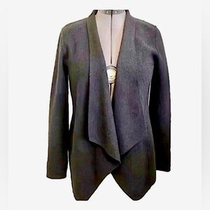 Wool sweater jacket, open front, black, size 6